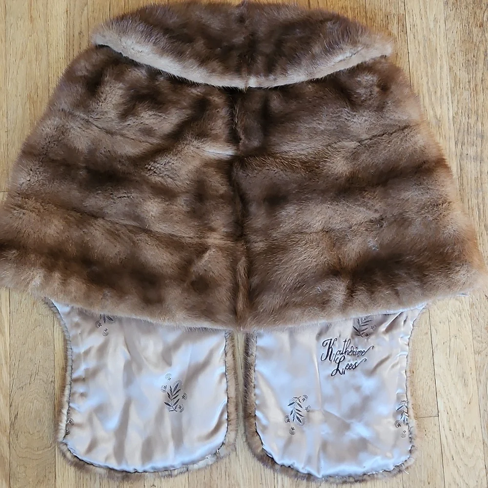Vintage real mink shawl wrap with pockets S/M
